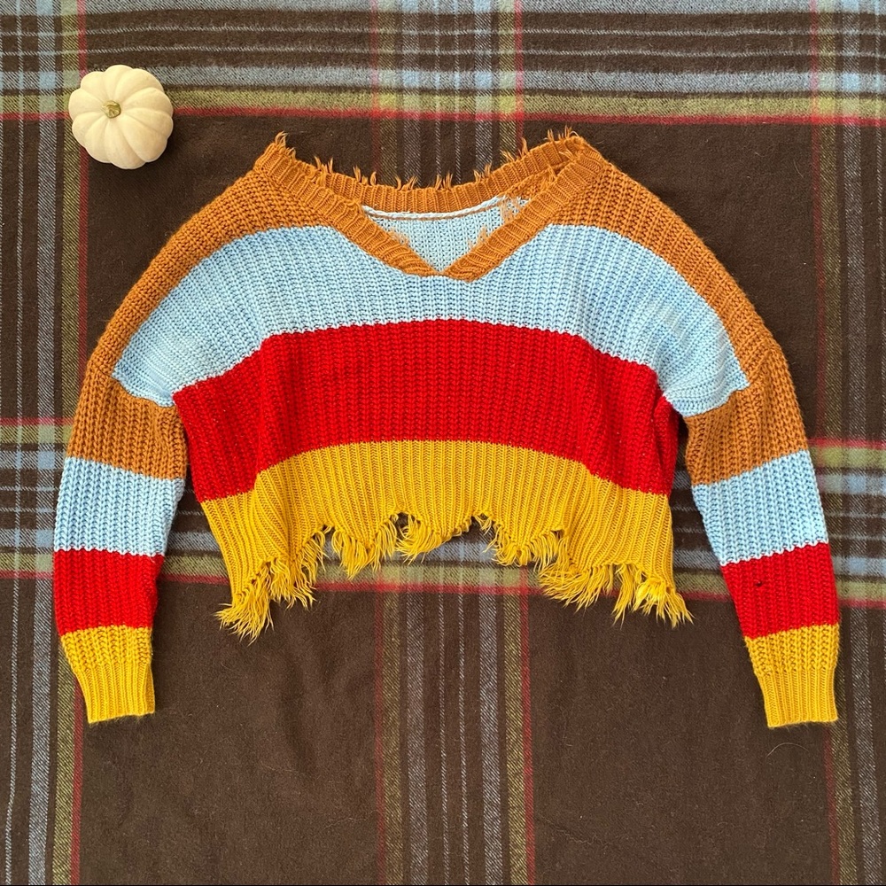 Frayed Color Block Sweater
